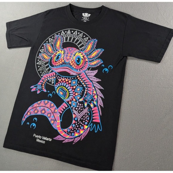 Arte Mexicano RL Other - Arte Mexicano RL Unisex Puerto Vallarta Mexico Axolotl Graphic Shirt Small Black